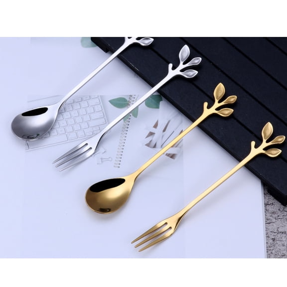 Luxshiny 6 Pcs Golden Stainless Steel Forks Creative Design for Dessert and Dining at Home
