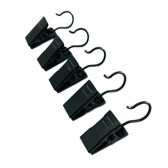 Luxshiny 60Pcs Black Curtain Loop with Clip for Drapery Easy Install Iron Material Solid Rim Finish