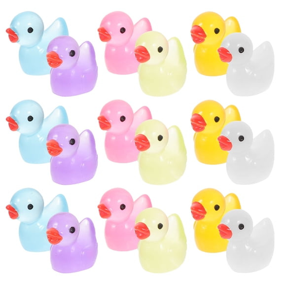 Luxshiny 60Pcs Cute Ornament Small Duck Figurine Light Blue Resin Miniature Design