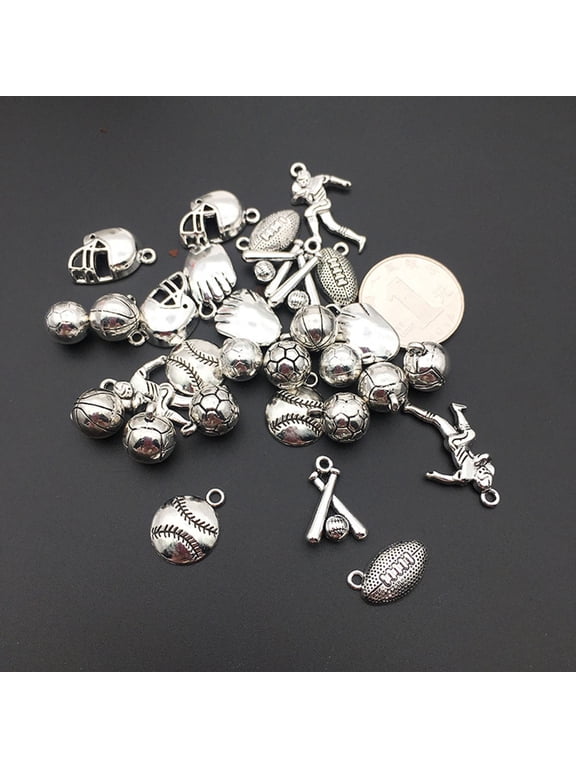 60 Pieces Alloy Baseball Pendant Charms Set for Jewelry Making Necklace Bracelet Keychain Accessories