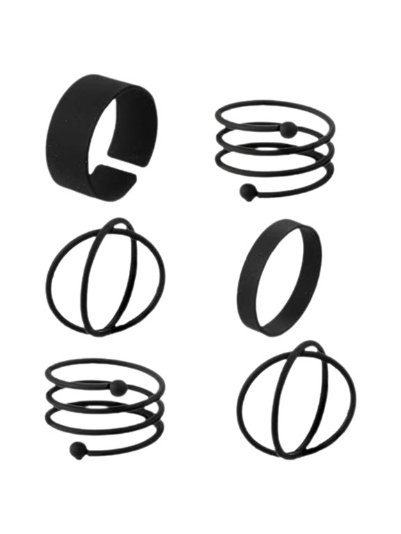 6Pcs Black Alloy Rings with Boxing Design Fashion Rings for Party and Performance Wear