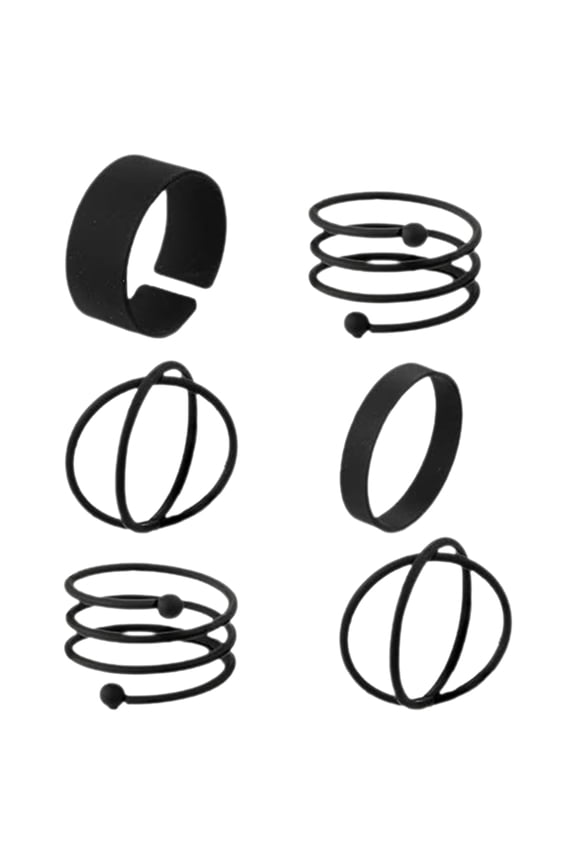 6Pcs Fashion Black Alloy Rings for Men Cool Hip Hop Decorative Rings Ready