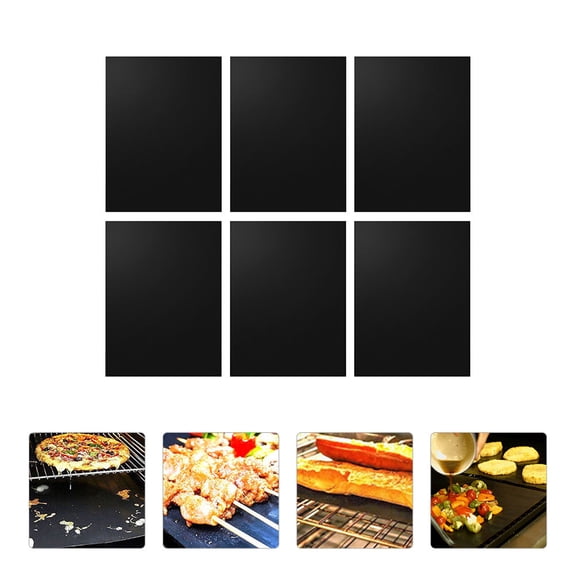Luxshiny 6Pcs Black Non Stick Heat Resistant Bbq Grill Pad Baking Sheet for Grill and Oven