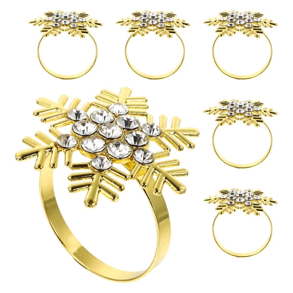 Luxshiny 6Pcs Decorative Napkin Rings Alloy Golden Xmas Snowflake Holder for Casual Dinner Use