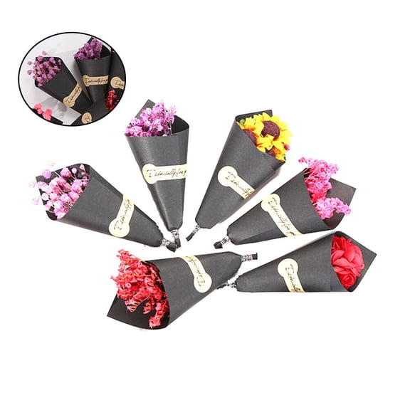 Luxshiny 6Pcs Dried Mini Rose Bouquet Assorted Color Decoration for Festival Days
