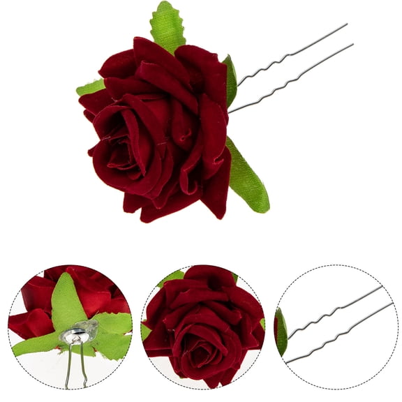 Luxshiny 6Pcs Elegant Red Rose Hair Forks Bridal Accessories for Honeymoon and Pageants