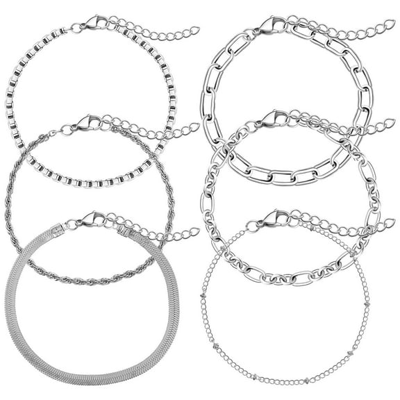 Luxshiny 6Pcs Layered Plated Chain Bracelets Dainty Minimalist Wrist Jewelry Stackable Metal Bangles