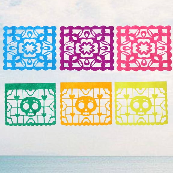 Luxshiny Fiesta Decoration Paper Skulls Banner, Assorted Colors, 6 Pieces for Party and Holiday Decor
