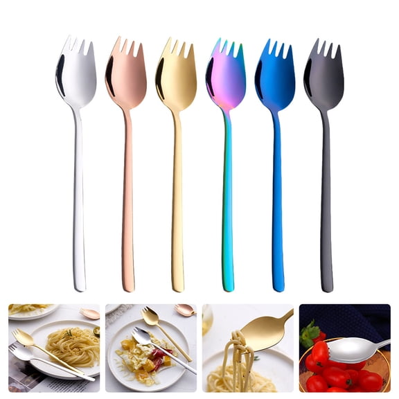 Luxshiny 6Pcs Multi Purpose Stainless Steel Sporks Assorted Color Wear Resistant and Portable