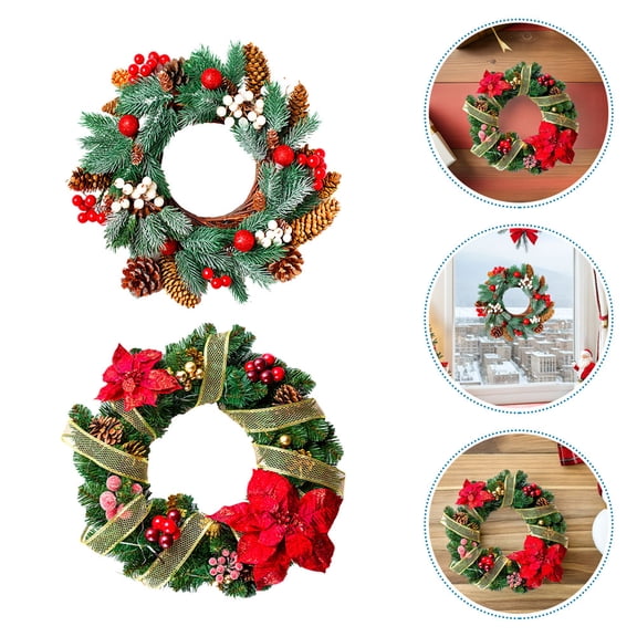 Luxshiny 6Pcs PVC Christmas Wreath Window Decal Stickers Multi Color Static Clings for Home