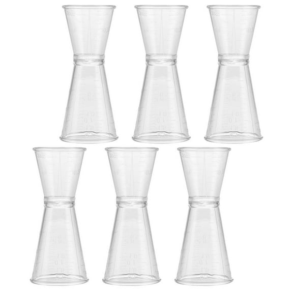 Luxshiny 6-Pack Plastic Cocktail Measuring Cups with Double-Sided Bar Jiggers for Accurate Drink Mixing