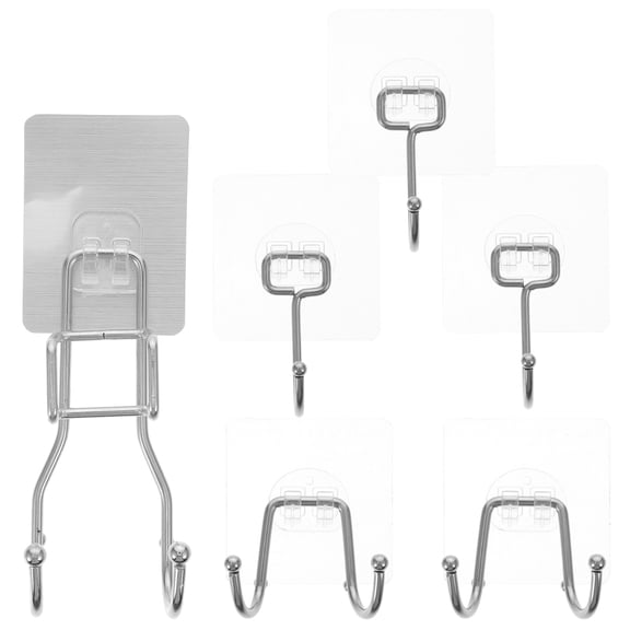Luxshiny 6Pcs Plated Silver Adhesive Wall Hooks for Coats Hats and Bags Made from ABS Material