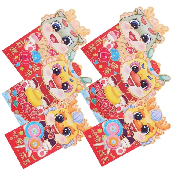 Luxshiny 6Pcs Lunar New Year Envelopes 2024 Paper Red Packets Year of Dragon Assorted Colors