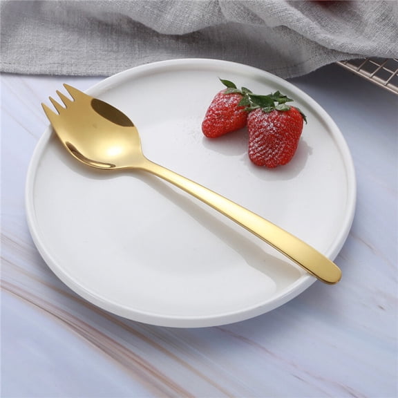 Luxshiny 6Pcs Stainless Steel Spoon Fork Golden Color Smooth Surface Easy to Wash Utensils
