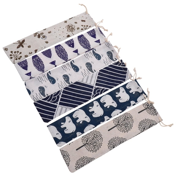 Luxshiny Set of 6 Breathable Linen Drawstring Bags for Storing Toothbrushes, Forks, Knives and Small Items