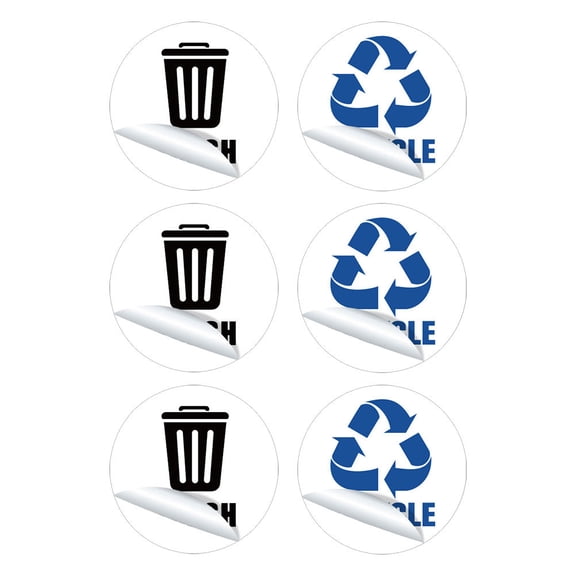 Luxshiny 6Pcs Trash Recycling Sticker White PVC Self Adhesive Waterproof Decal for Garbage Can Outdoors
