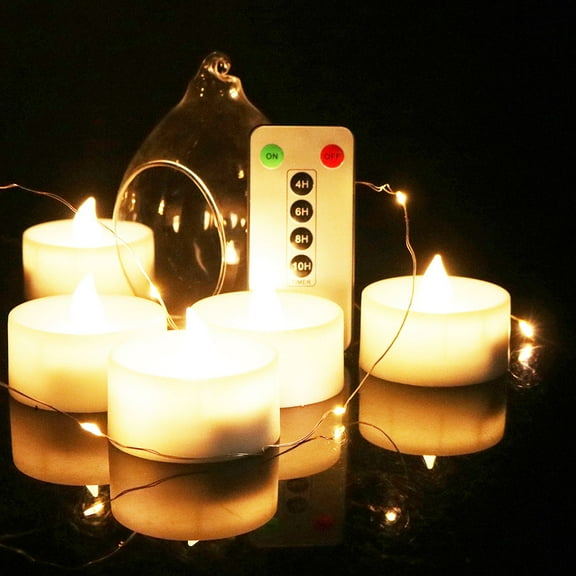 Luxshiny 6Pcs White LED Candle Remote Controlled Smokeless Decorative Light for Party Restaurant Hotel