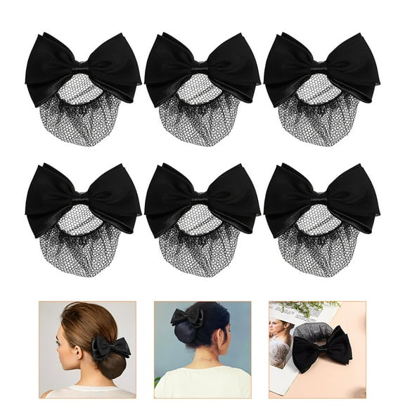 Luxshiny Black Satin Bun Cover Fine Mesh Hairnet for Women Stable Wearing 6Pcs