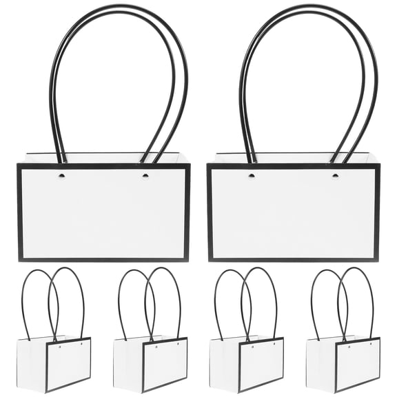 Luxshiny Bouquet Bag With Handle Paper Flower Holder White 6Pcs