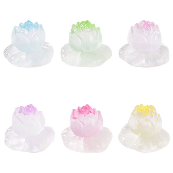 Luxshiny 6Pcs Mini Figurine Luminous Lotus Figurines Resin Assorted Color For Nighttime Atmosphere