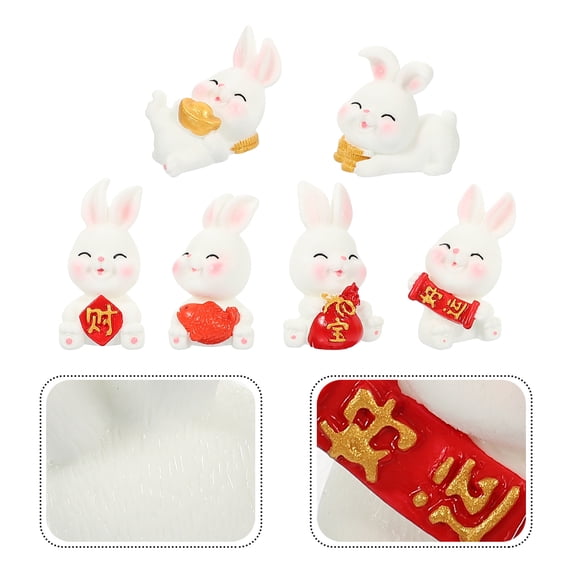 Luxshiny 6pcs Tiny Figurines Miniature Garden Decoration Rabbit Souvenir Home Decor Compact