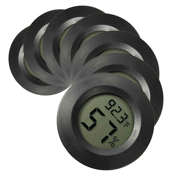 Luxshiny 7Pcs Compact Reptile Temperature and Humidity Gauge with Digital Display Black