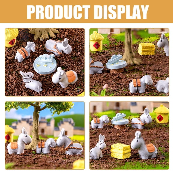 Luxshiny 7Pcs Resin Donkey Figurine for Bonsai Desktop Garden Decor Lightweight Assorted Color