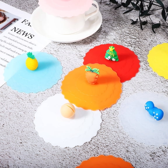 Luxshiny 8Pcs Anti Leak Silicone Cup Covers Assorted Color for Mugs and Glasses