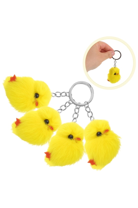 8Pcs Cute Yellow Chicken Plush Keychain Soft Fluffy Chick Charm Key Ring for Car Keys and Bags