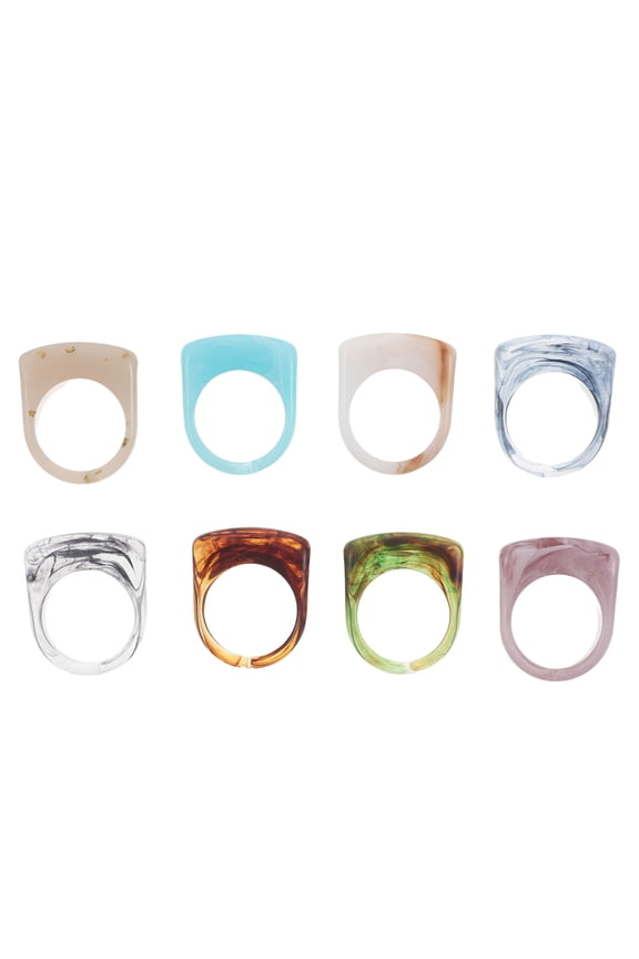 8Pcs Vibrant Multi Color Resin Rings Wide Thick Dome Finger Statement Jewelry