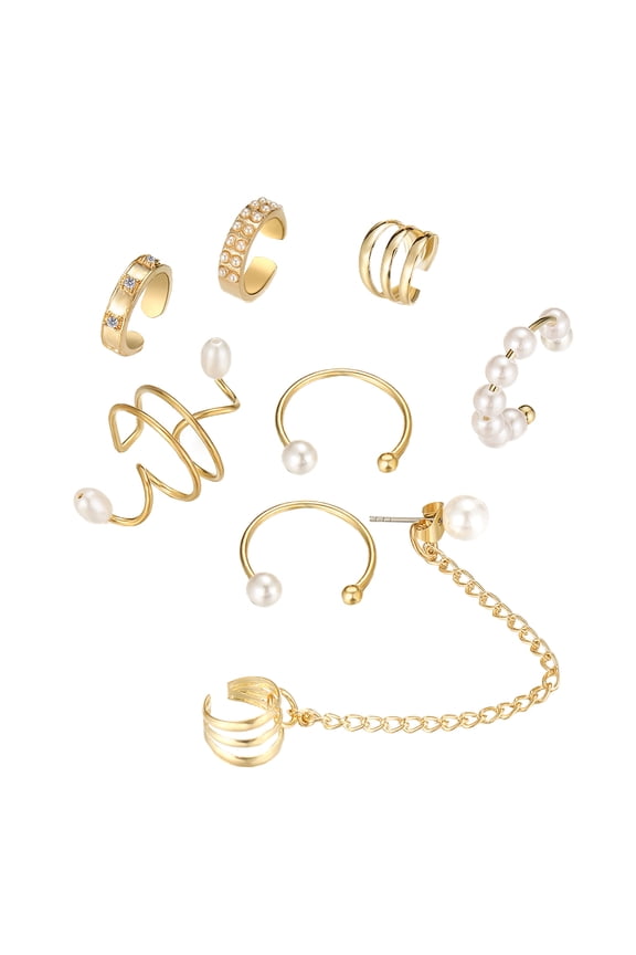 8-Piece Golden Ear Cuffs Set Fashionable Non-Pierced Ear Wraps Stylish Jewelry Accessories
