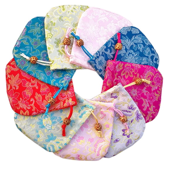 Luxshiny 9Pack Wedding Party Candy Bags Blue Silky Satin Storage Pouches for Events