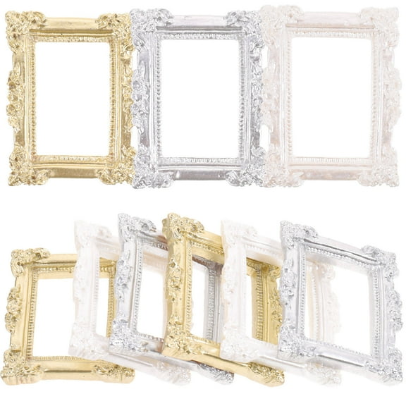 Luxshiny 9Pcs Mini Picture Frame Ornaments Miniature Photo Frames Rectangular Resin Silver 1.85X1.29X0.16In