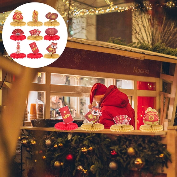 Luxshiny 9Pcs Honeycomb Decorations Set Red for Happy New Year Decorations Party Organizers