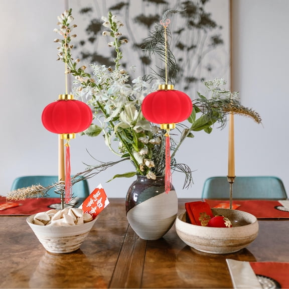Luxshiny Set of 9 Small Red Lantern Hanging Ornaments for Shop, Restaurant, and Party Decoration