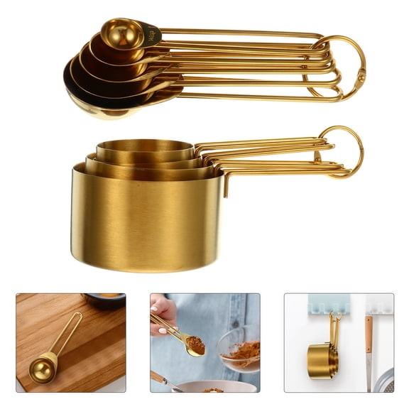 Luxshiny 9Pcs Stainless Steel Measuring Spoon Set Golden Color Comfortable Handle Baking Tool