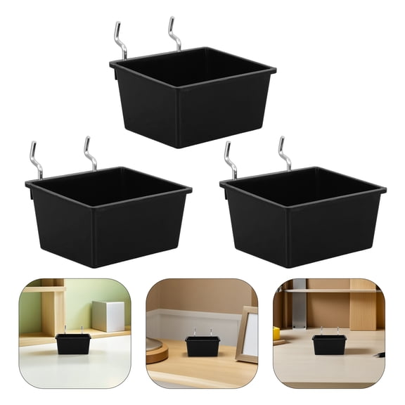 Luxshiny 9Sets Plastic Pegboard Wall Containers Black with Hooks and Labels for Garage Workshop