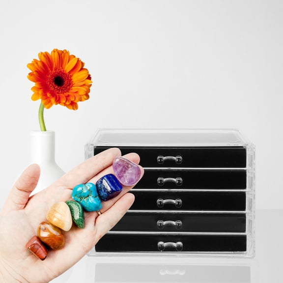 Luxshiny Acrylic Rock Organizer Box Transparent for Displaying Rocks and Crystals