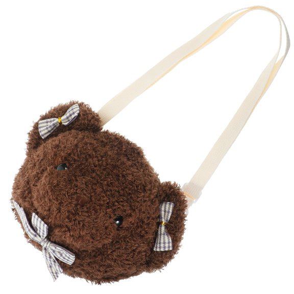 Luxshiny Portable Light Brown Bear Purse Cross Body Bag Plush Phone Organizer for Outdoor