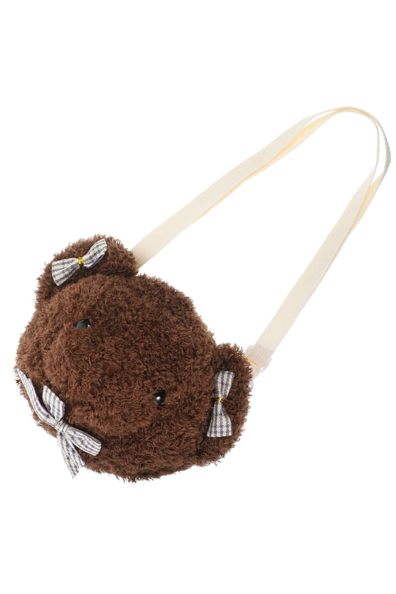 Kawaii Light Brown Bear Shape Crossbody Bag Plush Phone Pouch for Outdoor Use