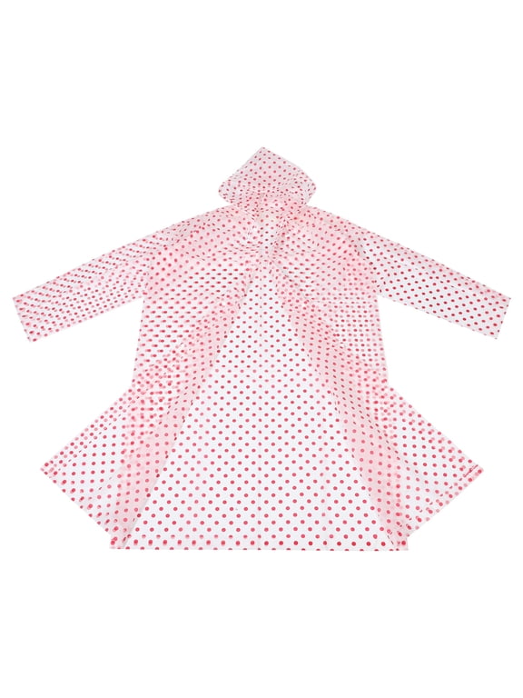 Red Transparent Polka Dot Raincoat with Hood Lightweight Windproof for Adults