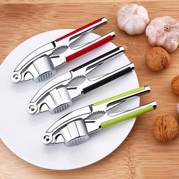 Luxshiny Black Alloy Garlic Press with Built-in Nutcracker, Kitchen Crusher and Slicer for Easy Food Prep