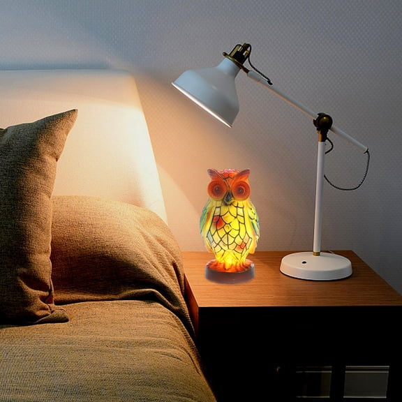 Luxshiny Animal Table Lamp Owl Shaped Yellow Resin Lighting for Room Decoration 1Pcs