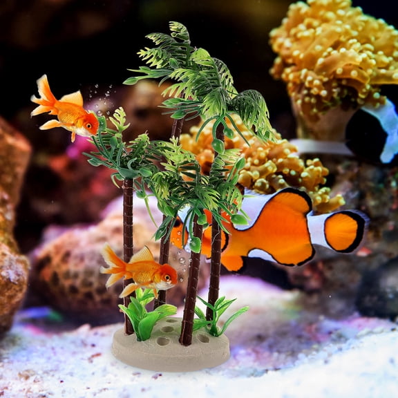Luxshiny Aquarium Plants Decor Artificial Palm Tree for Refreshing Fish Tank Landscape