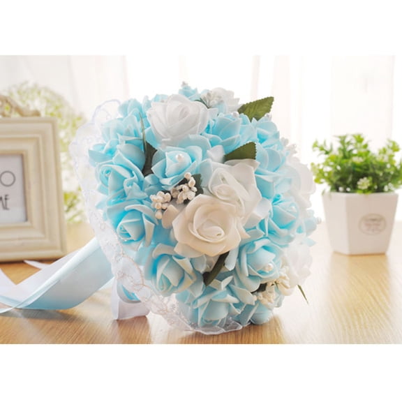 Luxshiny Artificial Blue Wedding Bouquet with for Bride and Home Decoration