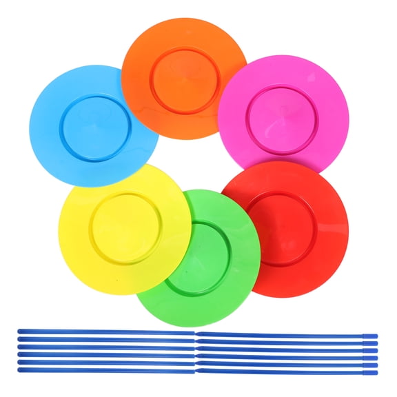 Luxshiny 6Pcs Juggling Spinning Plates Plastic Circus Prop Assorted Color Visual Performance Stage Use