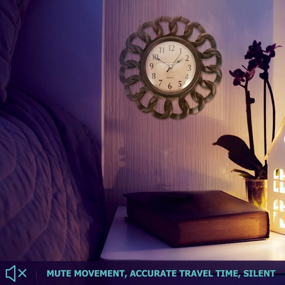 Luxshiny Battery Powered Quiet Movement Coffee Round Wall Clock with Retro Style for Bedroom Decoration