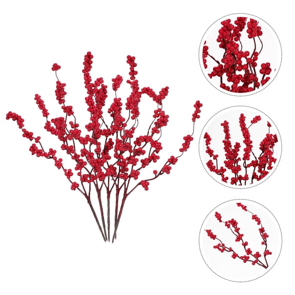 Luxshiny Berry Twig Stem 5Pcs Fake Berry Branch Red Foam Iron Christmas Style Home Decor