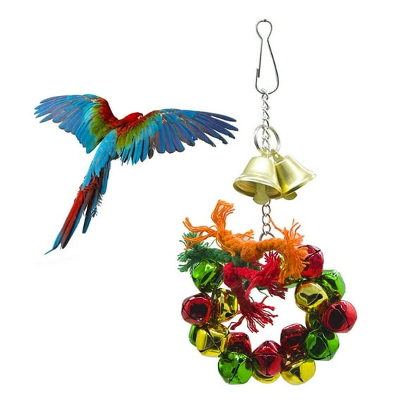 Luxshiny Bird Cage Bell Parrot Bell Wreath Hanging Multi Metal Cotton Rope 1Set