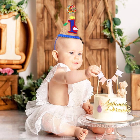 Luxshiny First Birthday Cone Hat Multi Fabric 1 Set